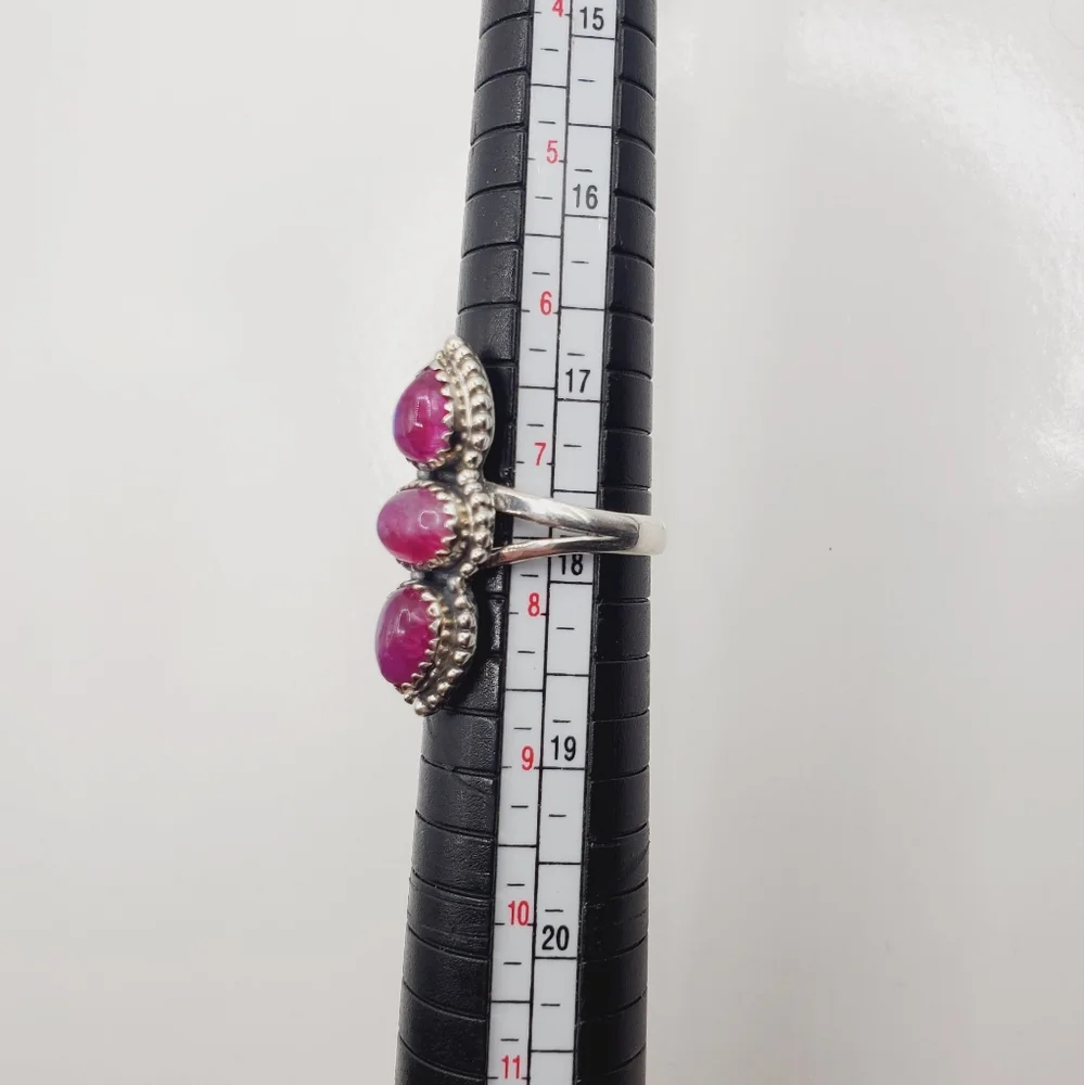 Pink Triple Gemstone 925 Sterling Silver Ring